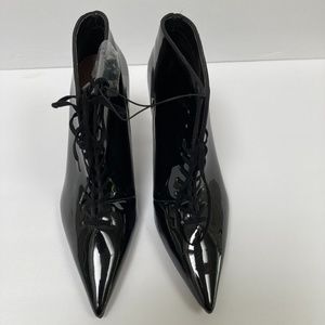 Zara Trafaluc Black Patent  Lace Up Stiletto Ankle Boot